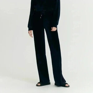 Nylora Blue front slit drawstring Damian ribbed velvet pants small